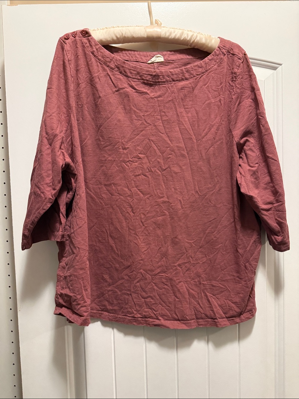 Pact Boatneck Button-Shoulder Long Sleeve Top in Dusty Rose